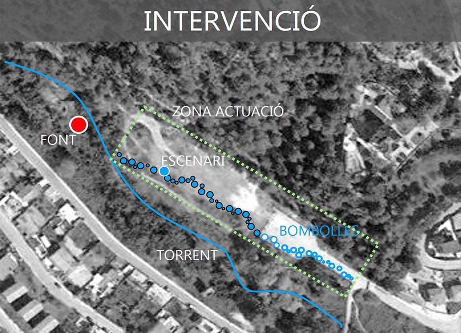 A black and white map of the Can Mortiz area with blue path highlighted